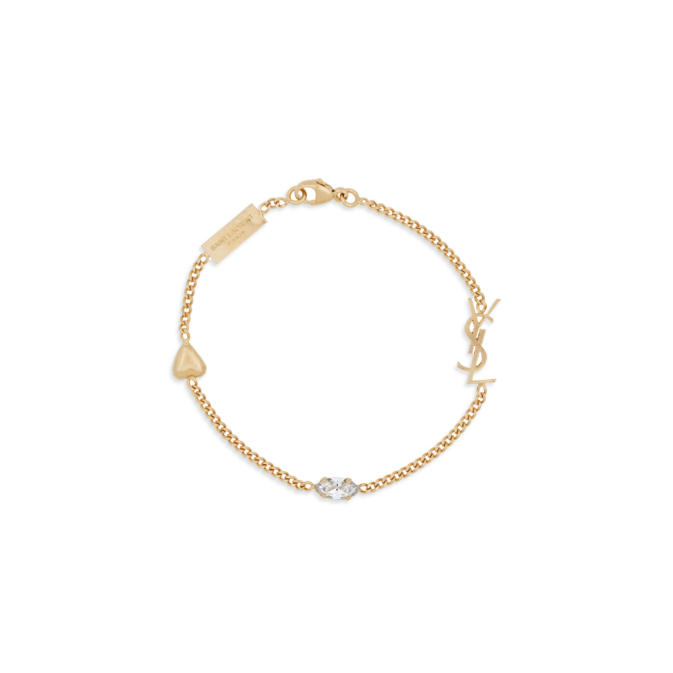 YSL CASSANDRE HEART CHARM BRACELET IN METAL AND RHINESTONE 701950Y15269137